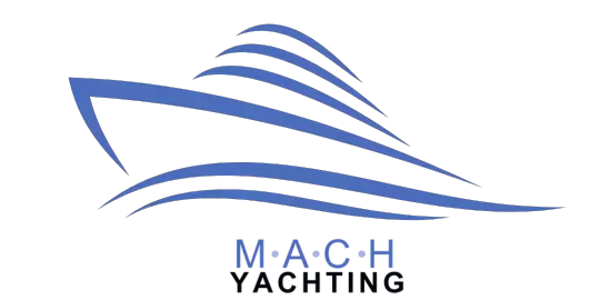Illustration d'un bateau bleu avec logo Mach Yachting