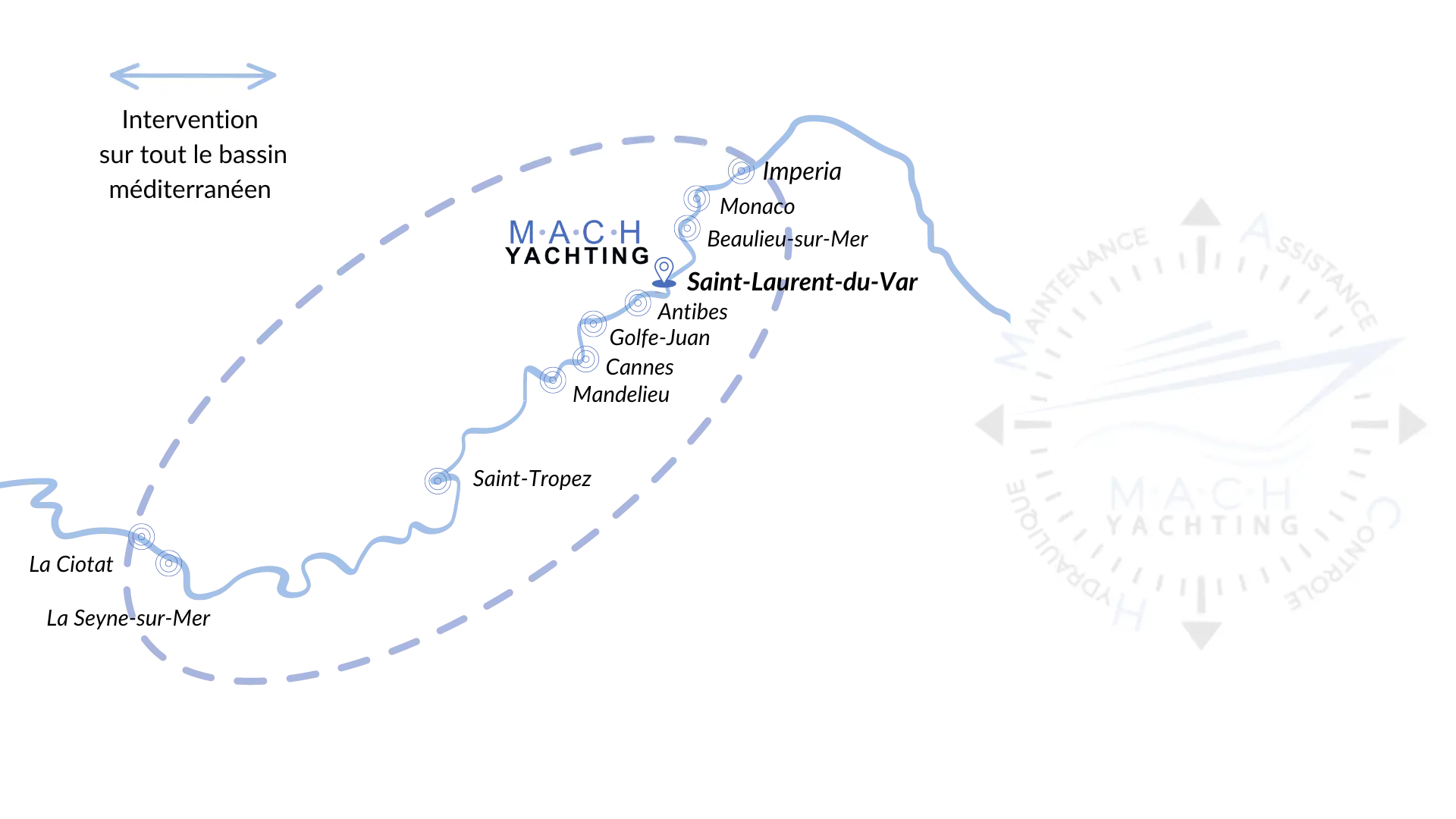 perimetre-intervention-mach-yachting périmètre d'intervention de l'quipe Mach Yachting possible sur tous le bassin méditerranéen